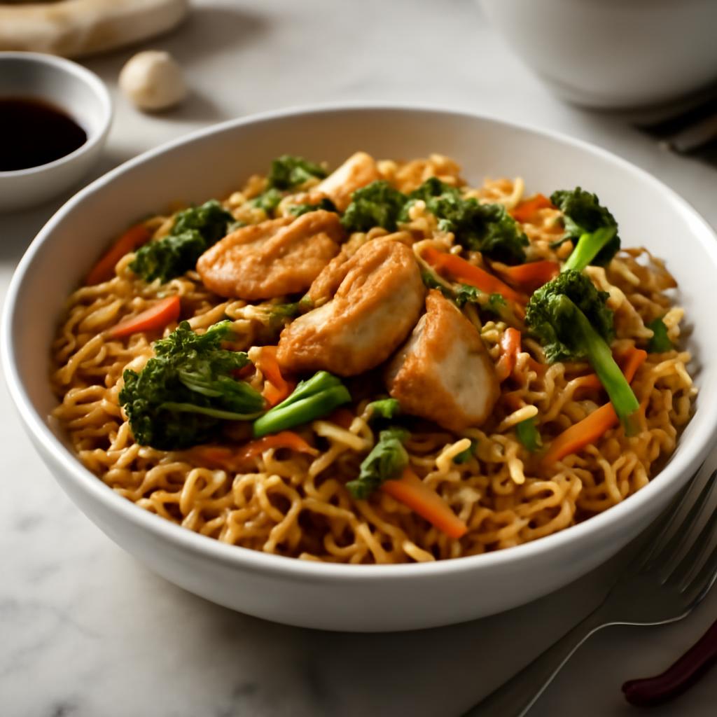 Recette Rapide : Nouilles Instantanées au Poulet et Légumes Sautés