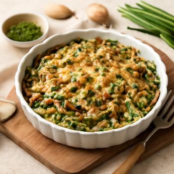 Gratin de Haricots Verts Festif aux Champignons et Échalotes