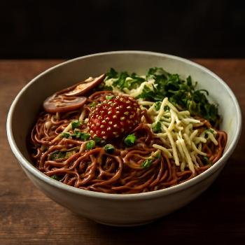 Bibim Guksu Végétarien (비빔국수) - Nouilles Froides Épicées Coréennes
