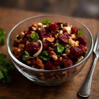 Salade express lentilles, betterave et noix