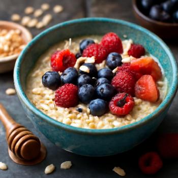 Bol Petit Déjeuner Sans Gluten au Riz Soufflé et Fruits Rouges