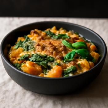 Gratin de courge butternut et épinards à la crème de cajou végétalien
