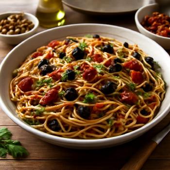 Pâtes à la Méditerranéenne, Olives, Câpres et Tomates Séchées