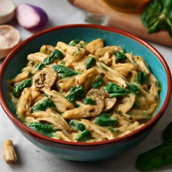 Pâtes crémeuses véganes à la sauce au tofu soyeux et légumes