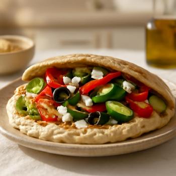 Pitas de Grains Entiers au Houmous et Légumes Frais : Un Déjeuner Méditerranéen Équilibré