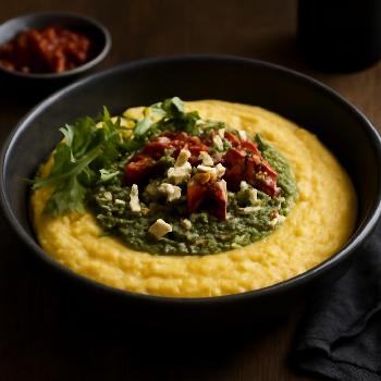 Polenta crémeuse au pesto de roquette et tomates séchées (Sans Gluten)