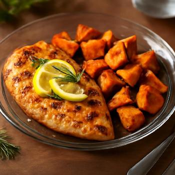 Poulet grillé au citron et romarin avec patates douces rôties (sans soja)