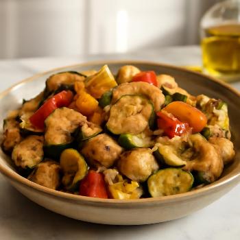 Poulet Sauté aux Légumes Aromatisé à l'Ail et à l'Oignon (Faible en Sodium)