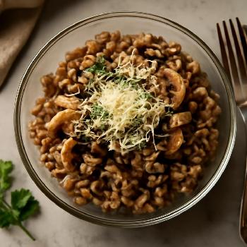 Risotto d'Épeautre aux Champignons et Parmesan Végétal