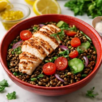 Salade de Lentilles au Poulet Grillé et Vinaigrette au Citron
