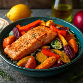 Saumon au Four avec Légumes Rôtis (Sans Noix)