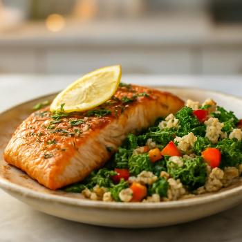 Saumon grillé à l'aneth et citron, quinoa aux légumes pour un cœur sain