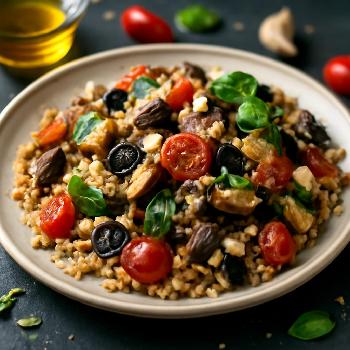 Sauté de Riz Brun aux Légumes Méditerranéens et Olives