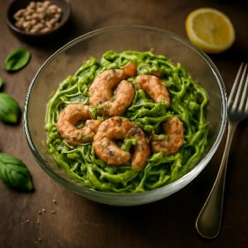 Zoodles au Pesto de Basilic et Crevettes