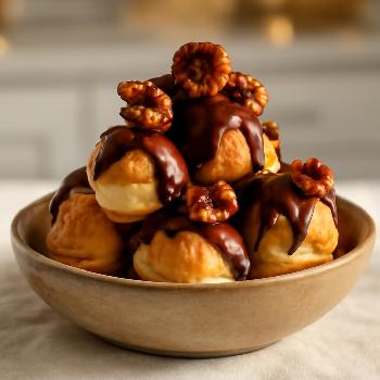 Profiteroles: Une Version Gourmande avec Crème Pâtissière et Noix Caramélisées