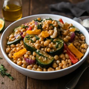 Salade d'orge, pois chiches et légumes grillés