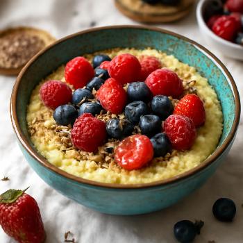 Bol de Polenta au Lait d'Amande, Fruits Rouges et Graines