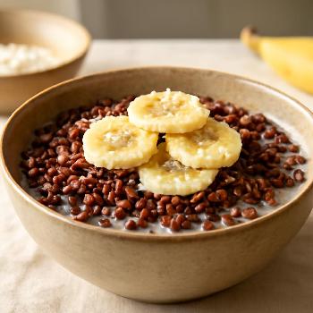 Céréales soufflées au chocolat avec lait de coco et bananes