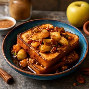 Pain Perdu Végétalien aux Pommes Caramélisées et Noix de Pécan