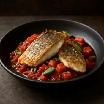 Bar Poêlé Sauce Vierge aux Tomates et Basilic Frais