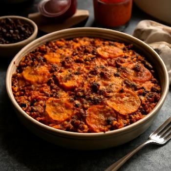 Gratin Végétalien de Patates Douces, Haricots Noirs et Quinoa