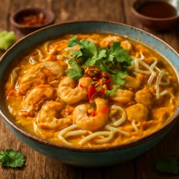 Laksa Crémeux au Poulet et Crevettes