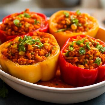 Poivrons Farcis Lentilles Corail et Épices