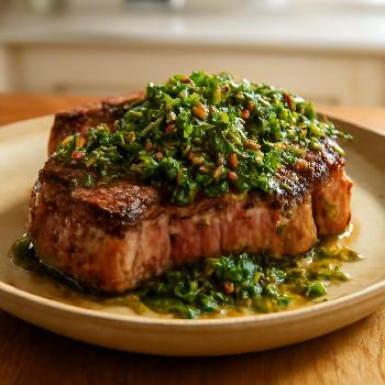 Steak de Côte de Boeuf Grillé à la Sauce Chimichurri Fraîche