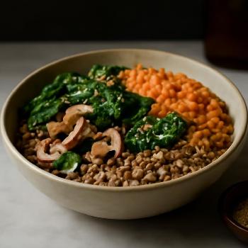 Bol de Sarrasin Végétalien aux Lentilles Corail et Épinards