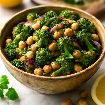 Salade de Brocolis Rôtis et Pois Chiches à la Vinaigrette Citronnée