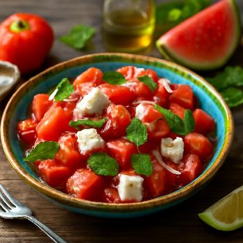 Salade de Pastèque, Tomates et Feta à la Menthe