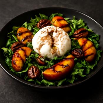 Salade de Pêches Grillées, Burrata et Roquette au Balsamique