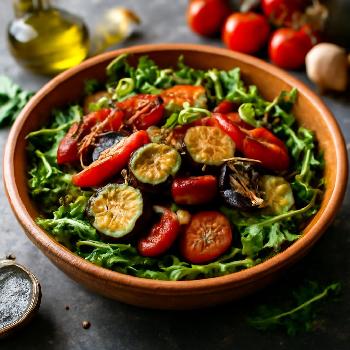 Salade de Roquette aux Légumes Rôtis et Vinaigrette Balsamique