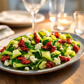 Salade de Rubans de Courgettes, Tomates Séchées et Feta