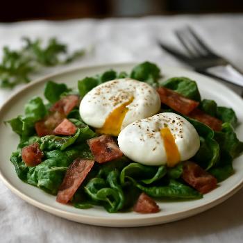 Salade d'épinards au bacon croustillant et œufs pochés