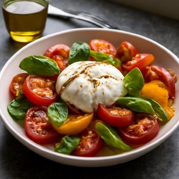 Salade Estivale de Tomates Anciennes, Burrata et Basilic