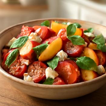 Salade Rafraîchissante de Pêches, Tomates, Menthe et Feta