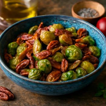 Salade tiède de choux de Bruxelles rôtis au bacon