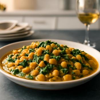 Ragoût de Pois Chiches Végétalien au Curry et Épinards