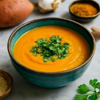 Soupe Crémeuse de Patates Douces et Coco (Sans Gluten)