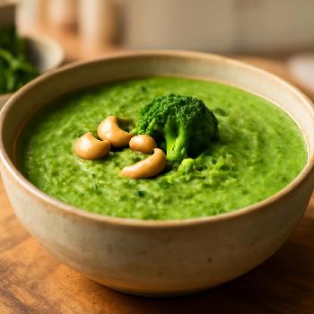 Soupe Crémeuse Végétalienne de Brocoli et Épinards aux Noix de Cajou