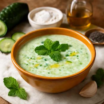 Soupe Froide de Concombre, Yaourt et Menthe