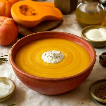 Velouté de courge butternut et pommes, mixé en toute sécurité